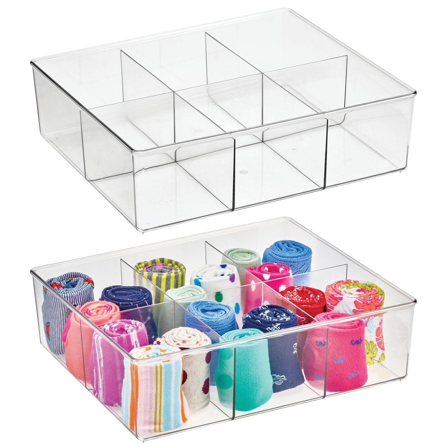 mDesign Plastic Divided Closet, Drawer Storage Bin, Multiple Sections