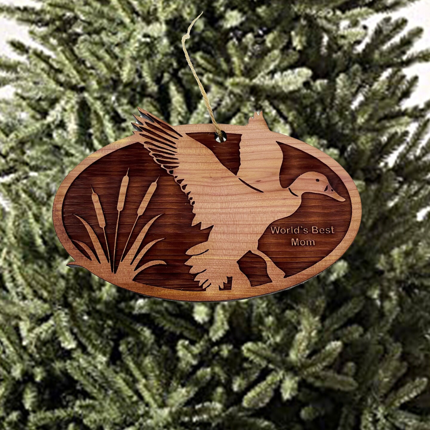 Flying Duck Worlds Best Mom - Cedar Ornament Flying Duck Worlds Best Mom - Cedar Ornament