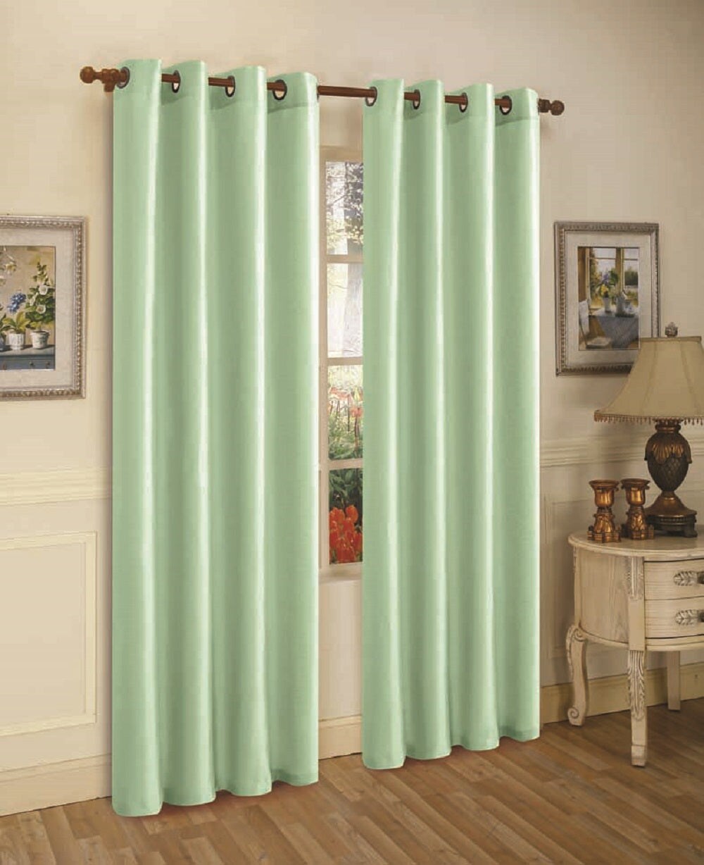 J&#x26;V TEXTILES 2 Panels Solid Grommet Faux Silk Window Curtain Drapes Treatment in 84&#x22; Length