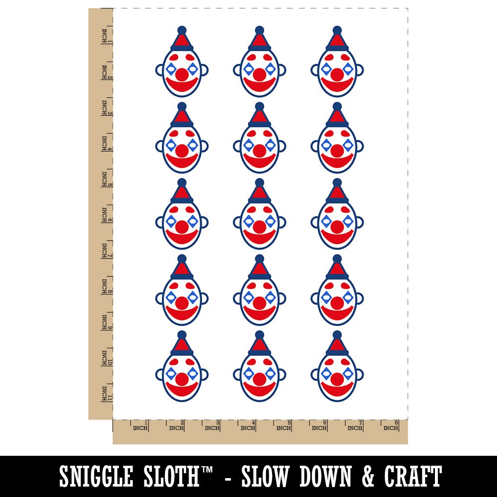 Classic Clown Head Circus Carnival Temporary Tattoo Water Resistant Fake Body Art Set Collection (1 Sheet)