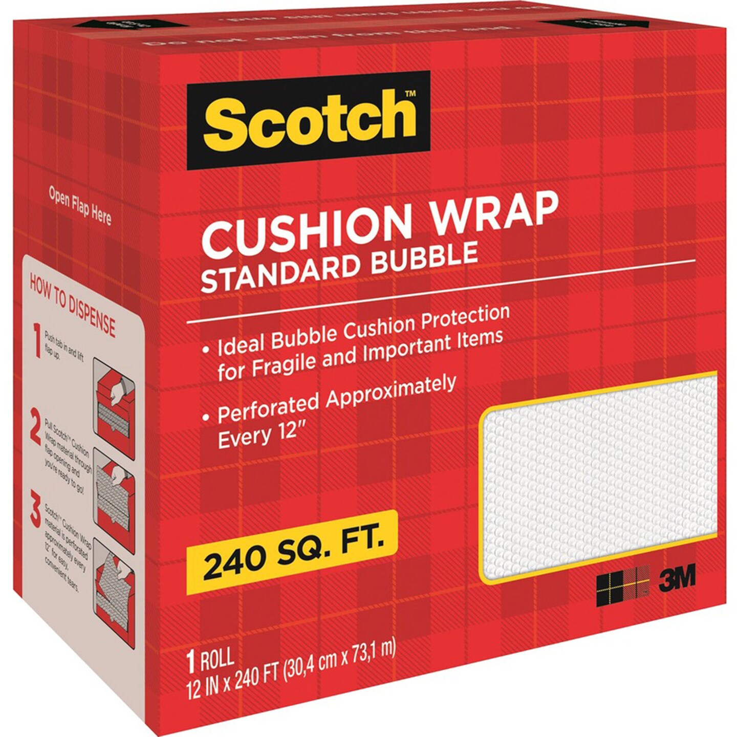 Scotch Perforated Cushion Wrap, 12&#x22; x 240 ft Length, Perforated, Lightweight, Recyclable, Non-scratching, Easy Tear, Polyethylene, Nylon, Clear