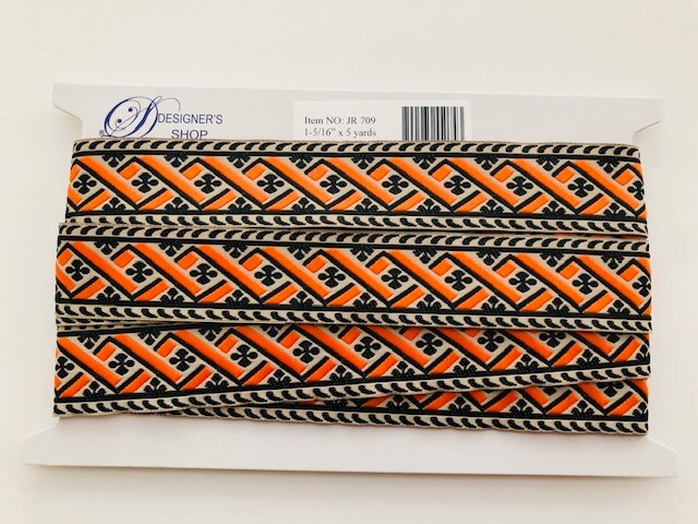 Designer&#x27;s Shop Jacquard woven Ethnic ribbon trim, 1-1/4&#x22; (32 mm) 5 yards