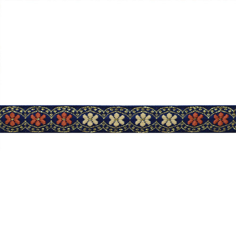 Designer&#x27;s Shop JL 439 Jacquard metallic gold ivory hot pink daisy floral ribbon trim, 11/16&#x22; (17 mm) 5 yards