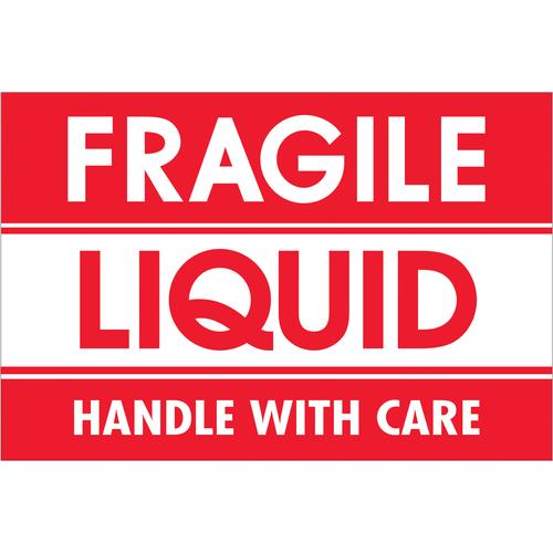 Tape Logic Labels, "Fragile Liquid Handle With Care, 2" x 3", Red
