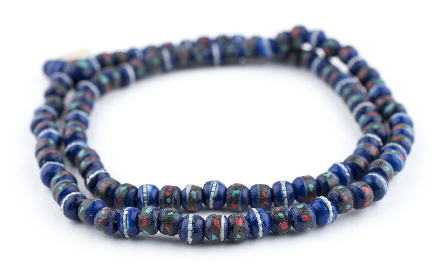 TheBeadChest Cobalt Blue Inlaid Yak Bone Mala Beads (6mm)