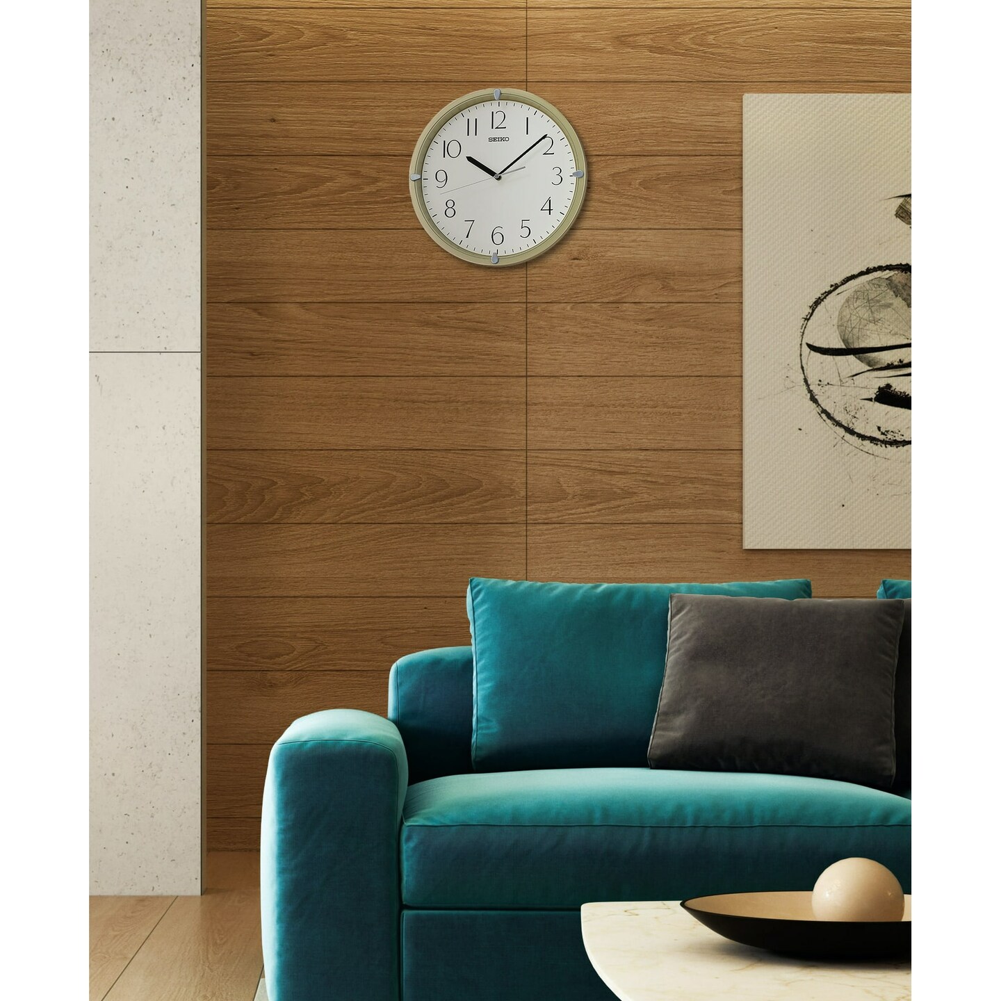 Seiko 12&#x22; Kuota Round Wall Clock - Golden Color Frame, Analog, Quartz, Battery Operated