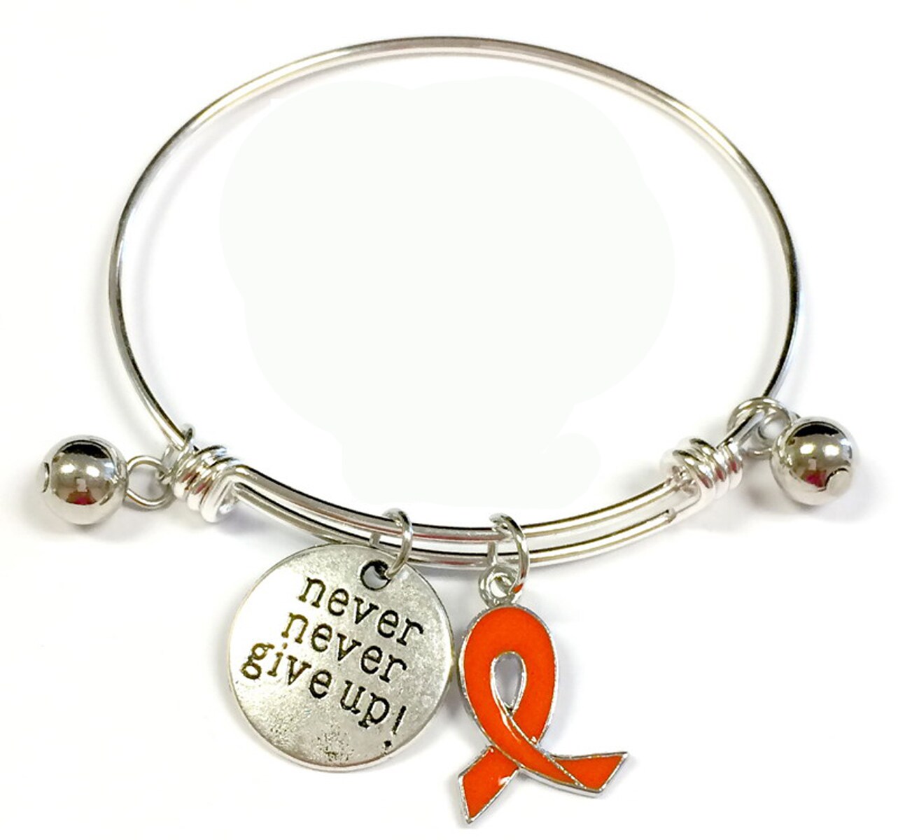 Canceer Awareness Ribbon Charm Bangles, Positive Inspirational