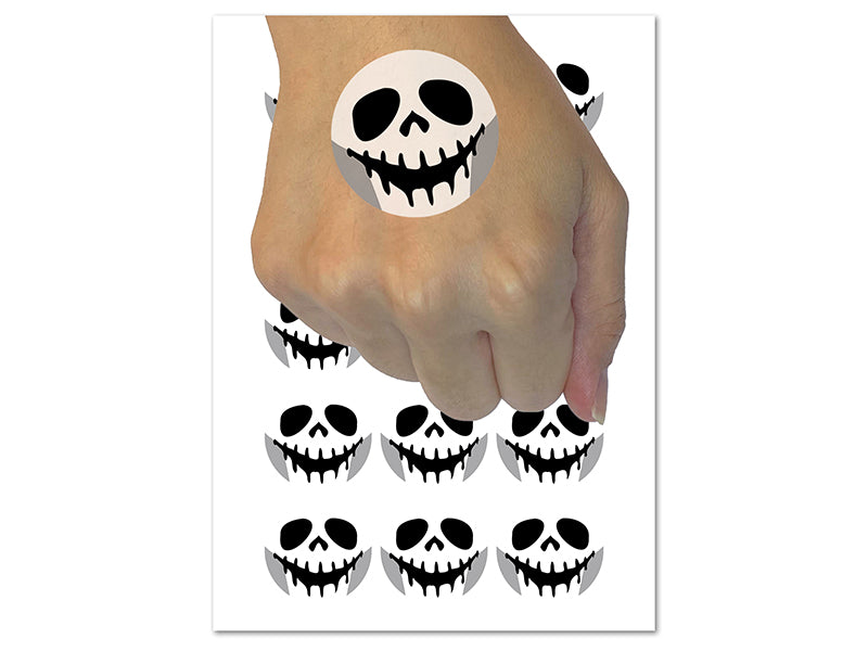 Spooky Skeleton Smile Face Halloween Temporary Tattoo Water Resistant Fake Body Art Set Collection (1 Sheet)