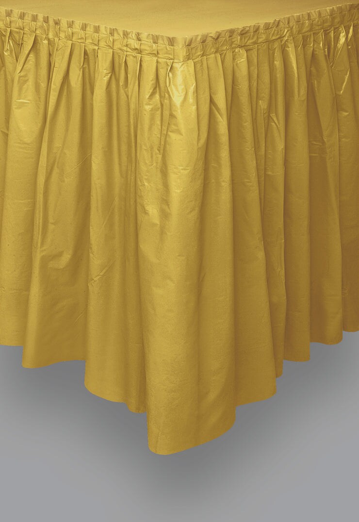 Gold Solid Plastic Table Skirt, 29&#x22;x14ft, 1ct