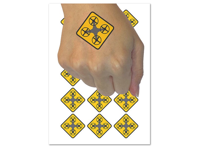 Drone on Yellow Diamond Temporary Tattoo Water Resistant Fake Body Art Set Collection (1 Sheet)