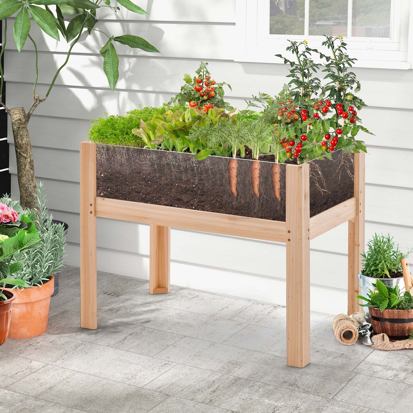 Costway Raised Wooden Garden Bed 24&#x22;/31&#x22; Elevated Planter Box Plant Terrarium with Drain Holes