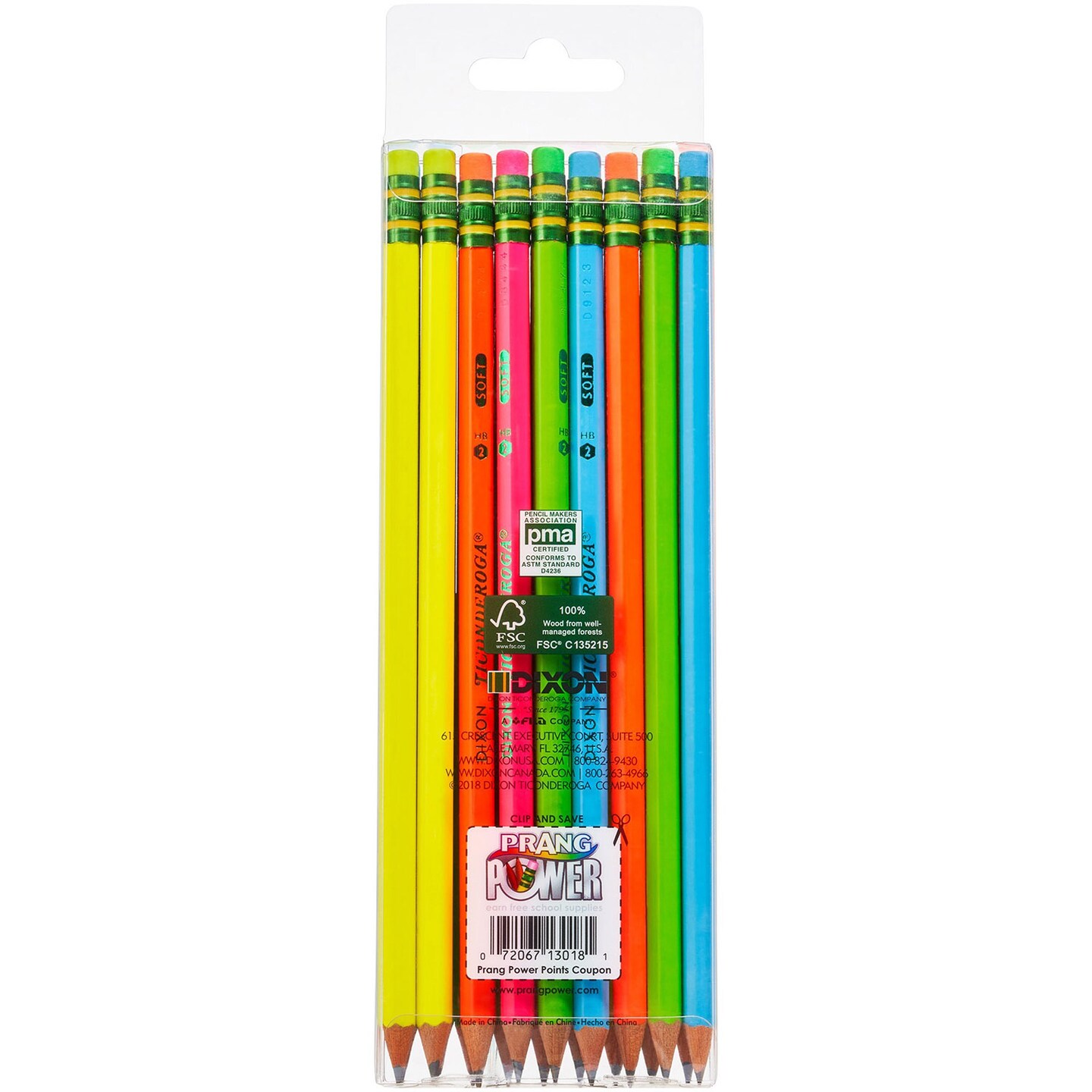 Dixon Ticonderoga Bright Neon No. 2 Pencils - #2 Lead - Black Lead - Neon Barrel - 18 / Box