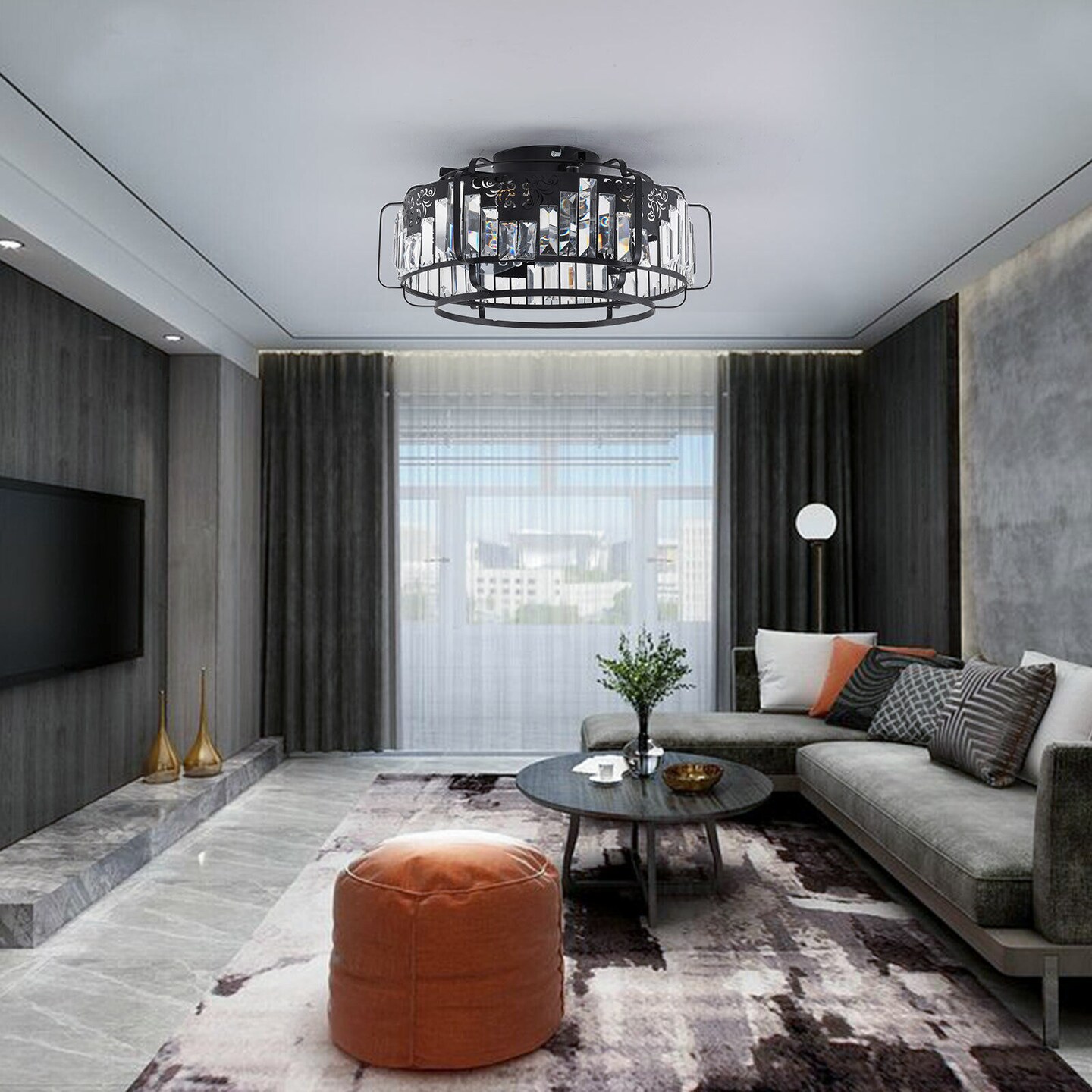 Kitcheniva Crystal Caged Ceiling Fan Chandelier With Remote