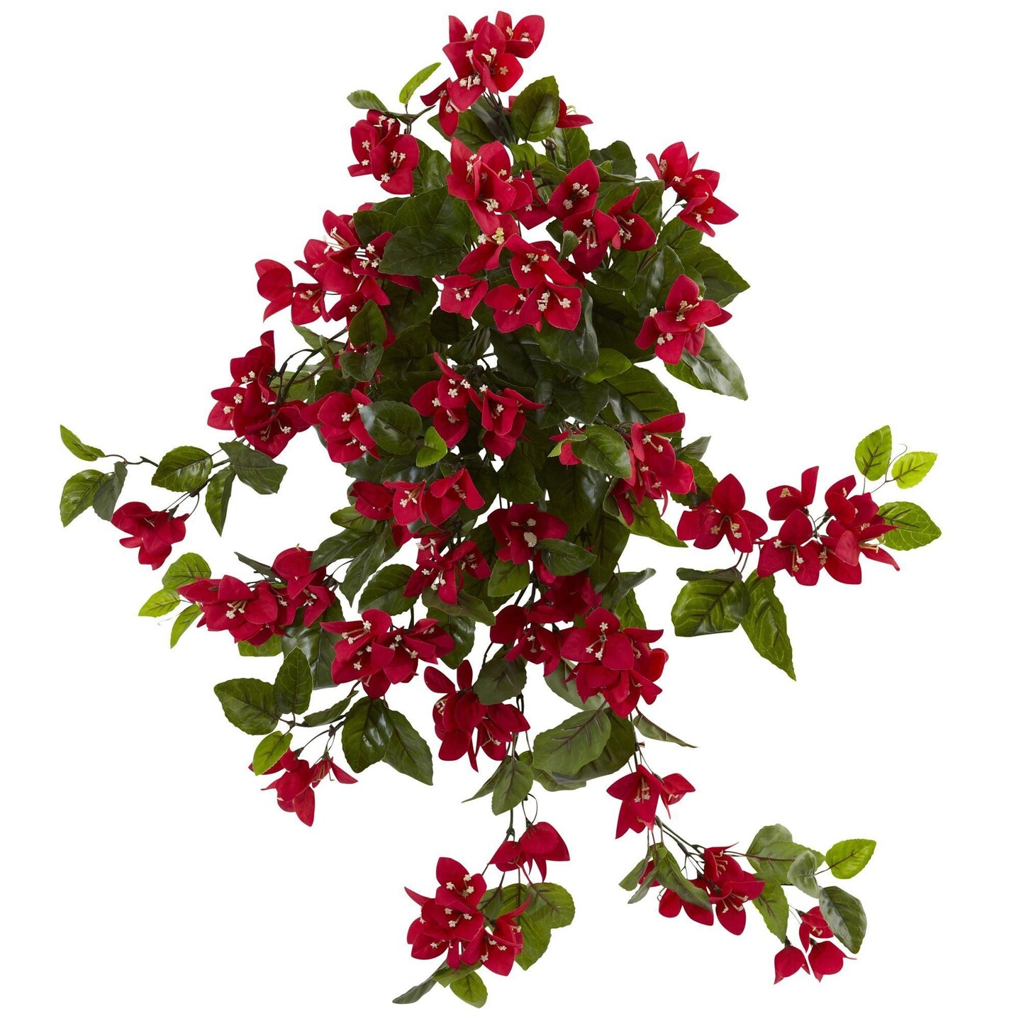 Bougainvillea 28&#x201D; Hanging Bush Artificial Red Flowers Plants Faux Greenery Indoor Outdoor Decor, 2pcs