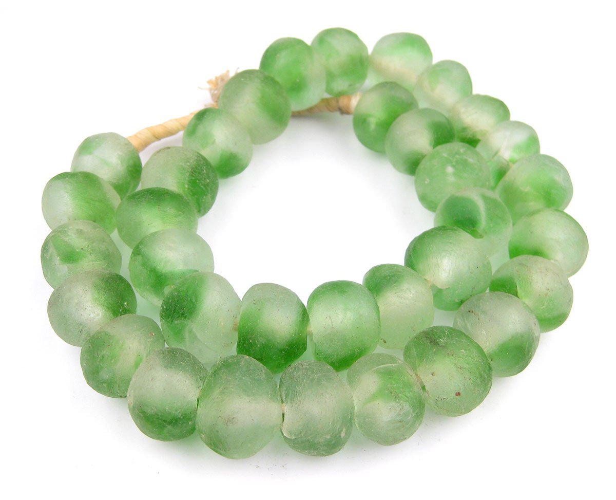 Jumbo Recycled Glass Beads - Beaded Wall Hangings - Extra Large African Sea Glass Beads 21-25mm - The Bead Chest (Green Swirl)