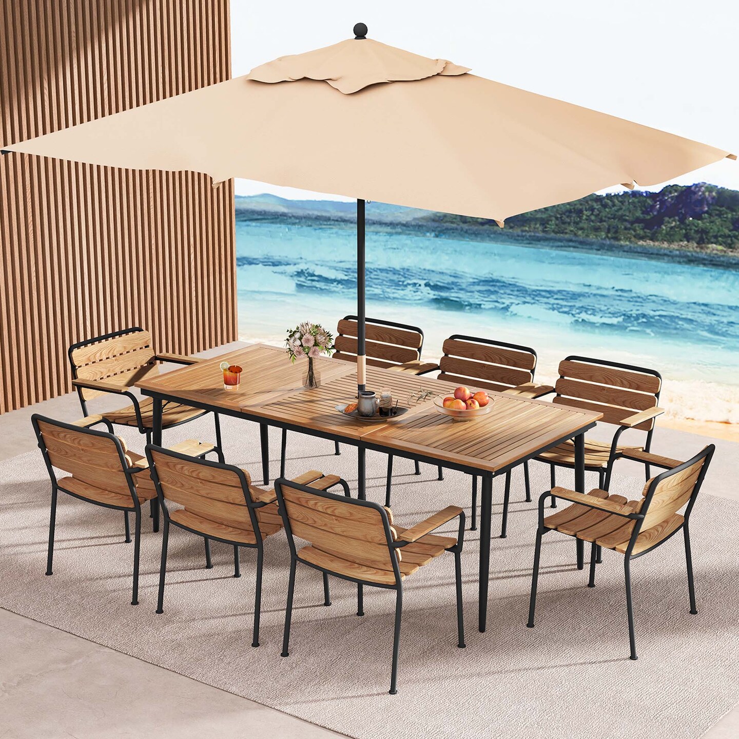 Costway 79&#x22; Outdoor Dining Table for 8 Acacia Wood Patio Table with 1.9&#x22; Umbrella Hole