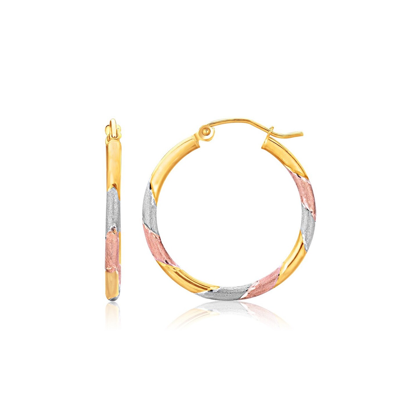 14k TriColor Textured Hoop Earrings (1inch Diameter) Michaels