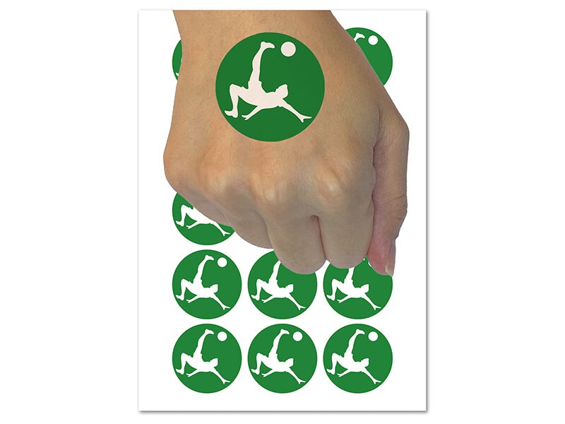 Soccer Player Bicycle Overhead Scissors Kick Ball Football Temporary Tattoo Water Resistant Set Collection (1 Sheet)