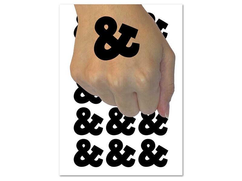 Ampersand Symbol And Temporary Tattoo Water Resistant Fake Body Art Set Collection (1 Sheet)