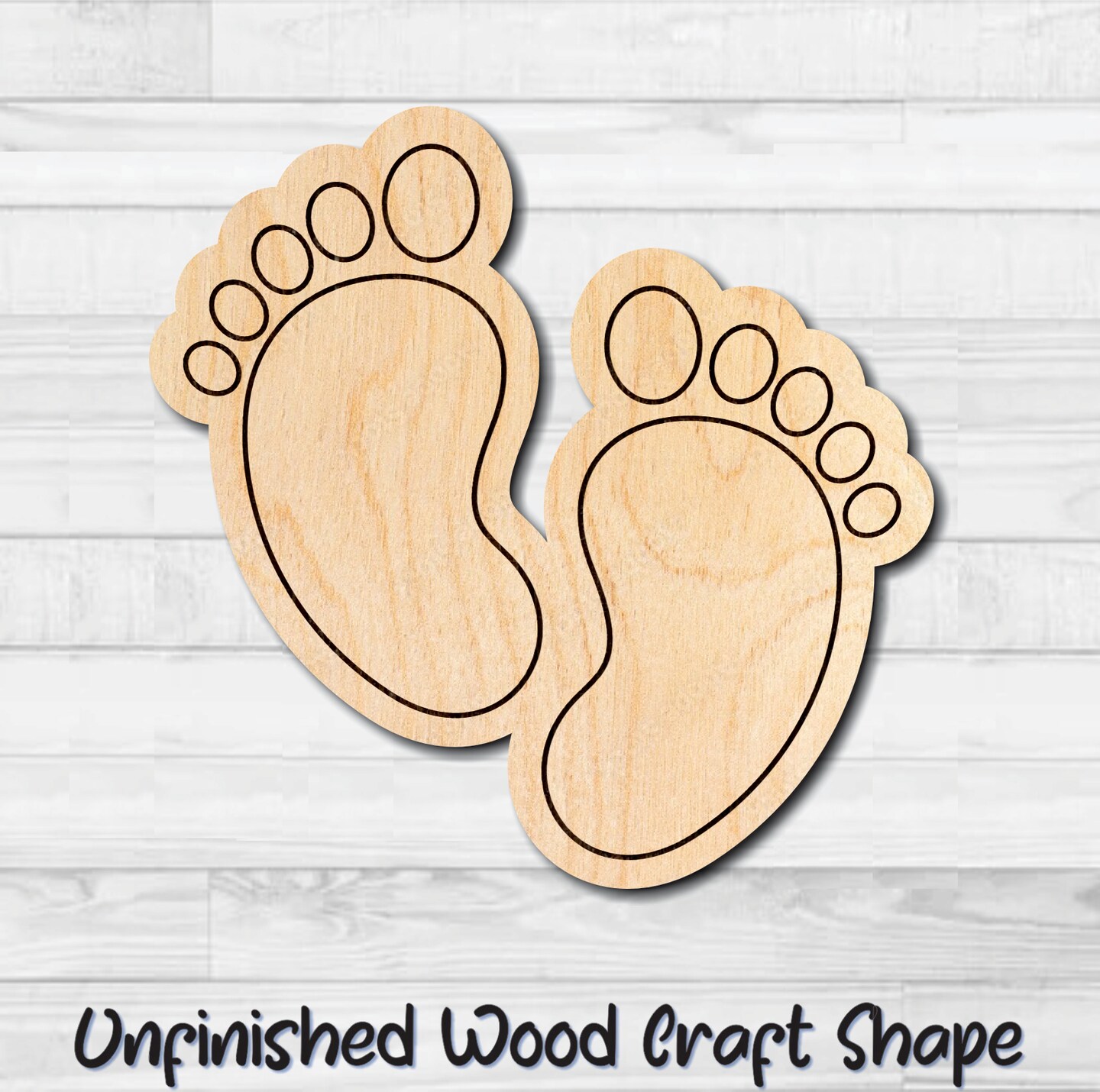 Foot Feet Toes Baby Unfinished Wood Shape Blank Laser Engraved Cutout