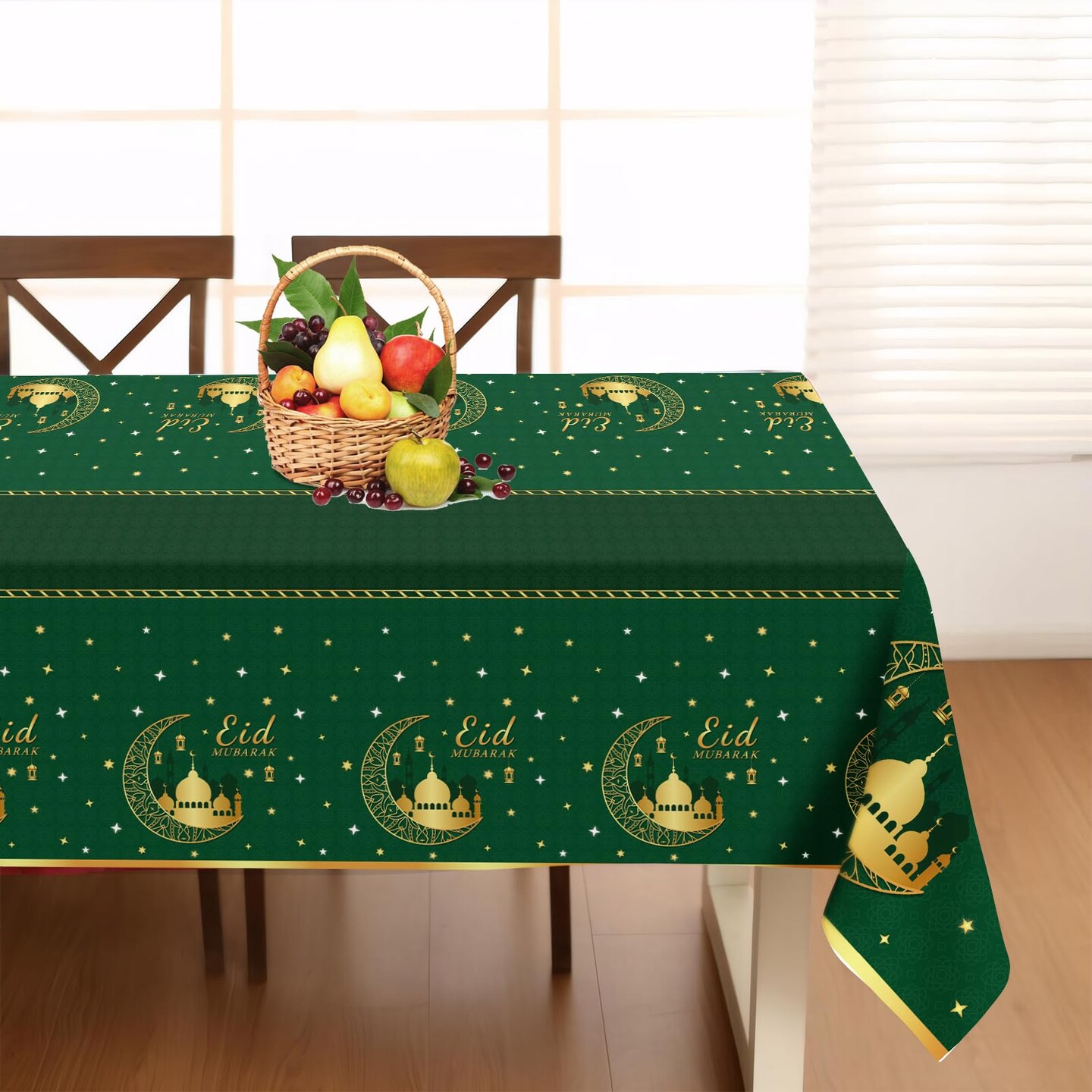 3 Pack Ramadan Mubarak Tablecloths for Eid Mubarak Decorations, 54&#x22; x 108&#x22; Plastic Disposable Happiness Ramadan Eid Al-fitr Party Table Covers for Rectangle Tables Ramadan Party Favors(Green)