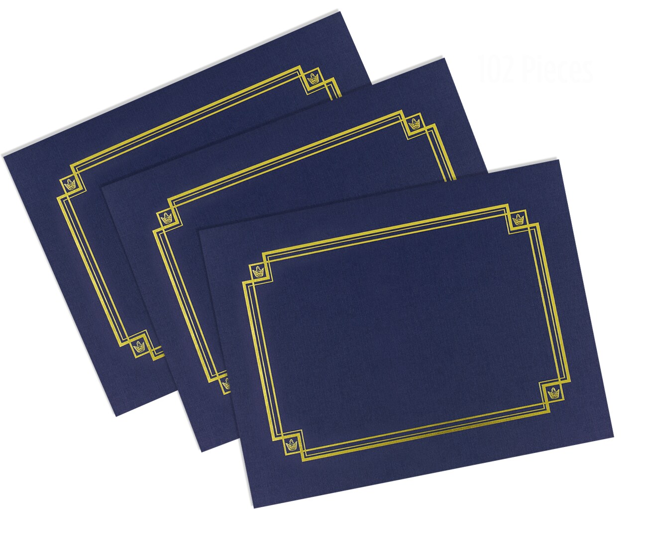 Great Papers! Linen Certificate Cover with Gold Foil Crest, Navy, 12" x 9.375"(folded) with Die-Cuts for 8.5" x 11" Documents, 3 Count