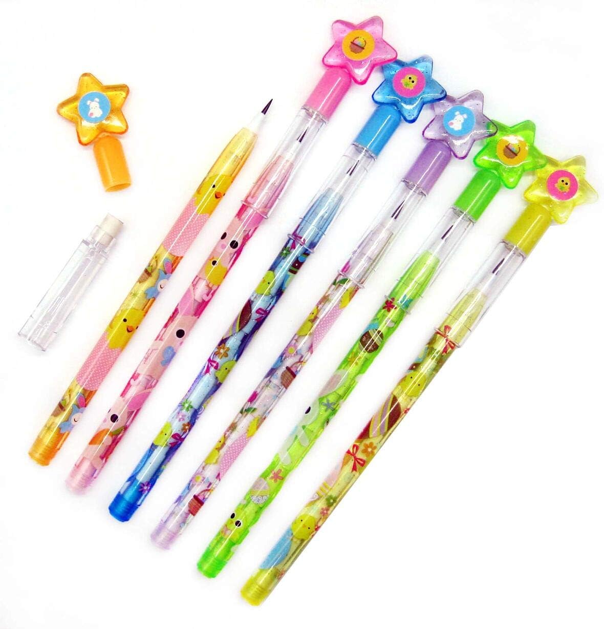 Tiny Mills 24 Pcs Multi Point Stackable Push Pencil Assortment with Eraser, Easter Basket Stuffer