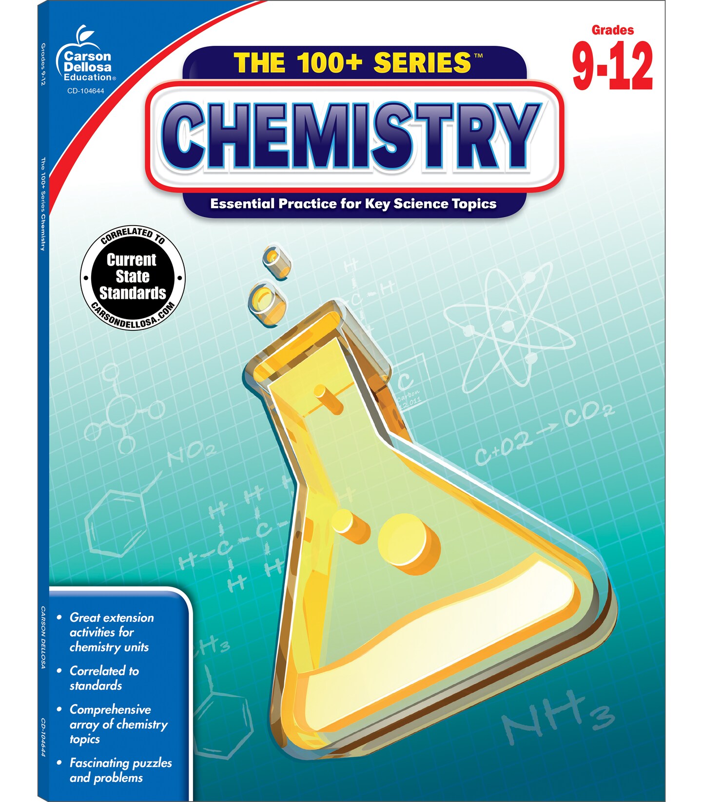Carson Dellosa The 100 Series Chemistry Workbook, Science Book for Grades 9-12, Periodic Table, Atomic Structure, Scientific Notation, and More, Classroom or Homeschool Curriculum