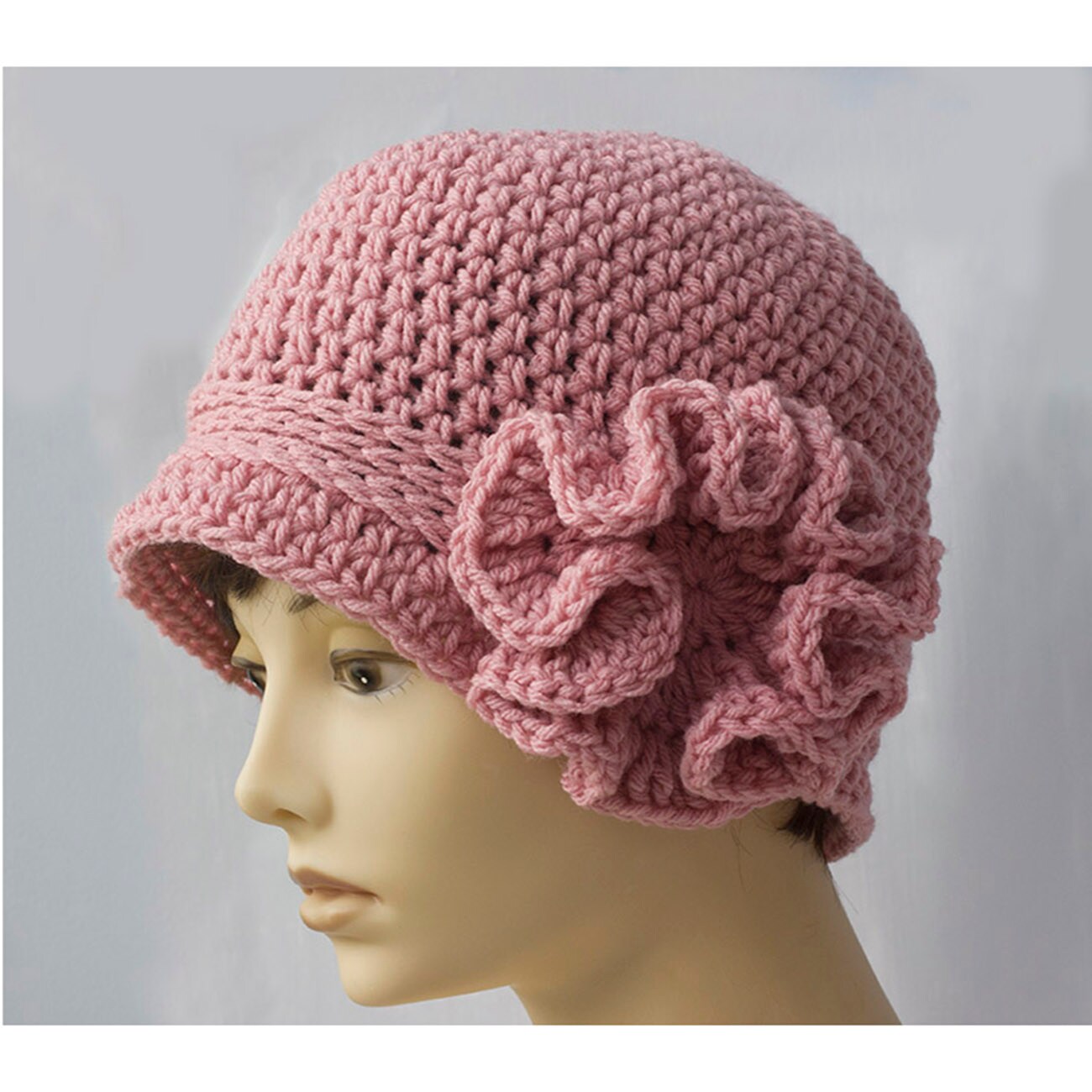 Handmade Blue & Pink Crochet Cloche Hat with Flower Accent Crochet Cloche Hat: 1920s Style, Removable Flower Pin - Etsy main image 3