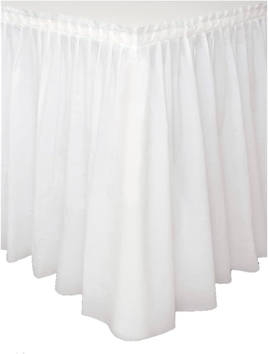 White Solid Plastic Table Skirt, 29&#x22;x14ft, 1ct
