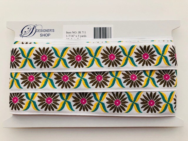 Designer&#x27;s Shop JR 711 Jacquard woven Sunflower brown/pink ribbon trim,1-7/16&#x22; (37 mm) 5 yards