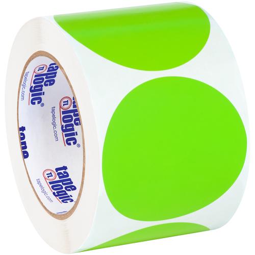 Tape Logic Inventory Circle Labels, 3&#x22;, Fluorescent Green, 500/Roll