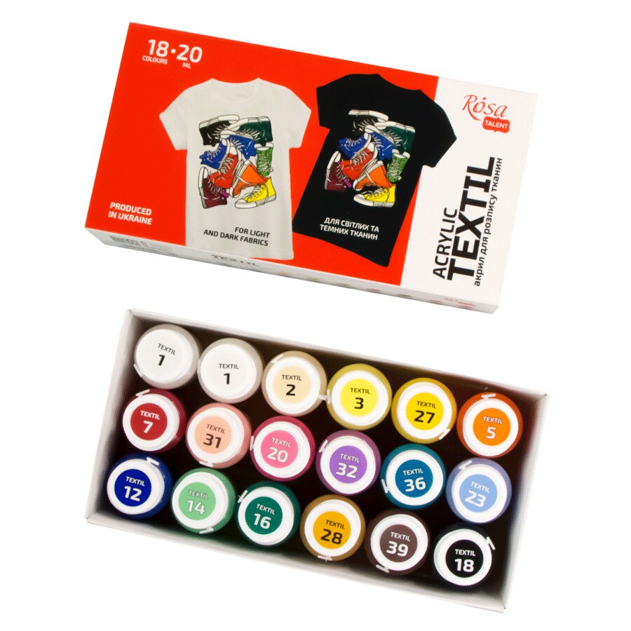 STYLE Textile Acrylic Paint Set 18 colors (20ml) by Rosa Talent