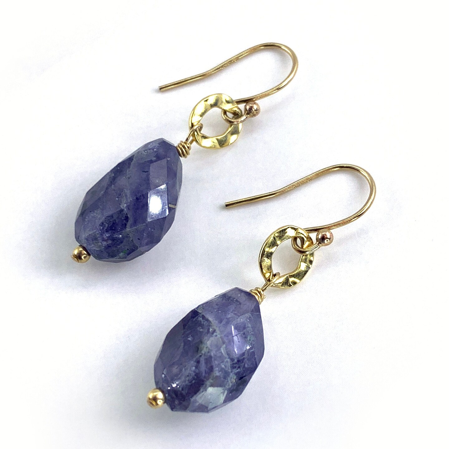 NEW Gold Hammered Hoop Iolite hot GEM Drop Stone Earrings