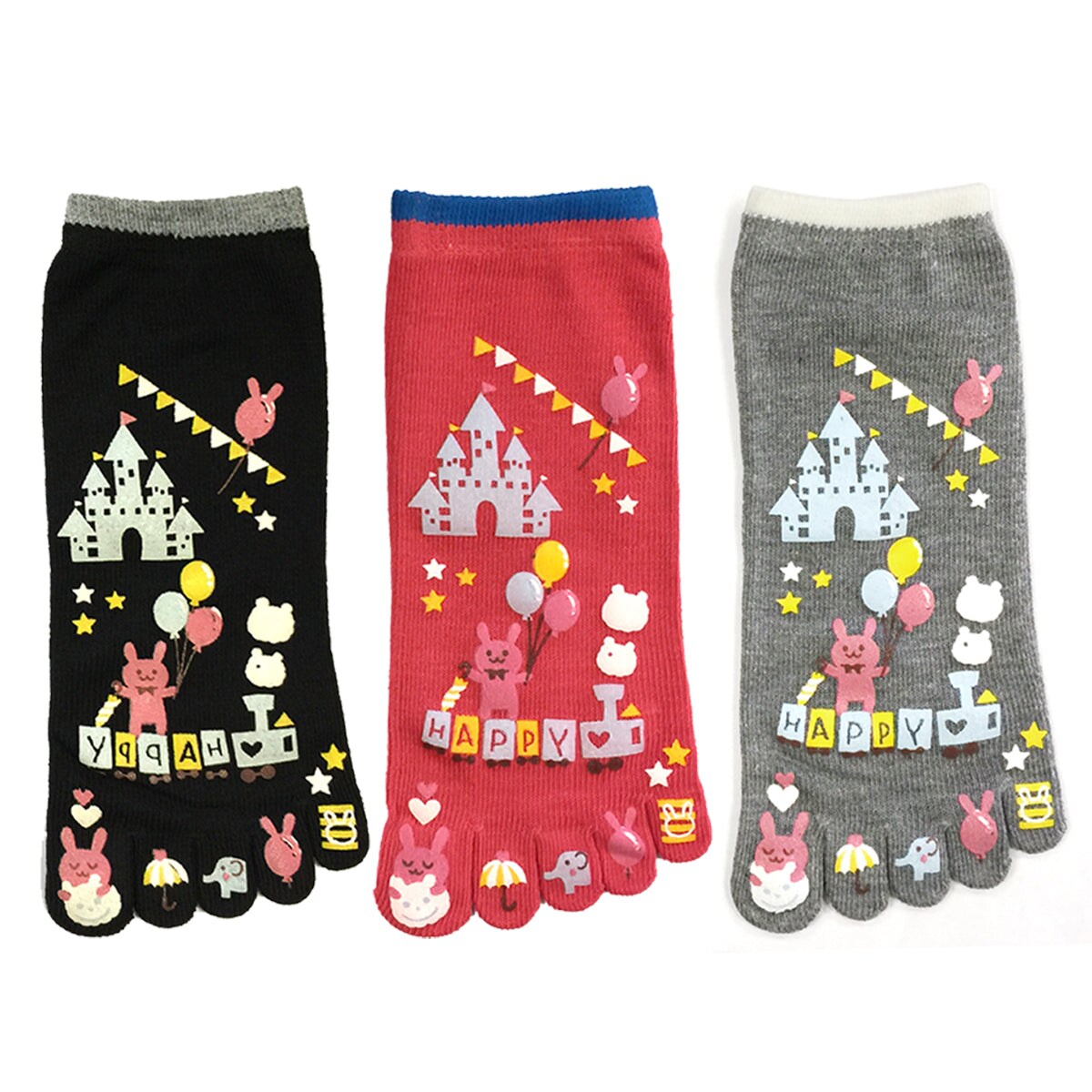 Wrapables Amusement Park Cartoon Socks Five Toe Socks (Set of 3)