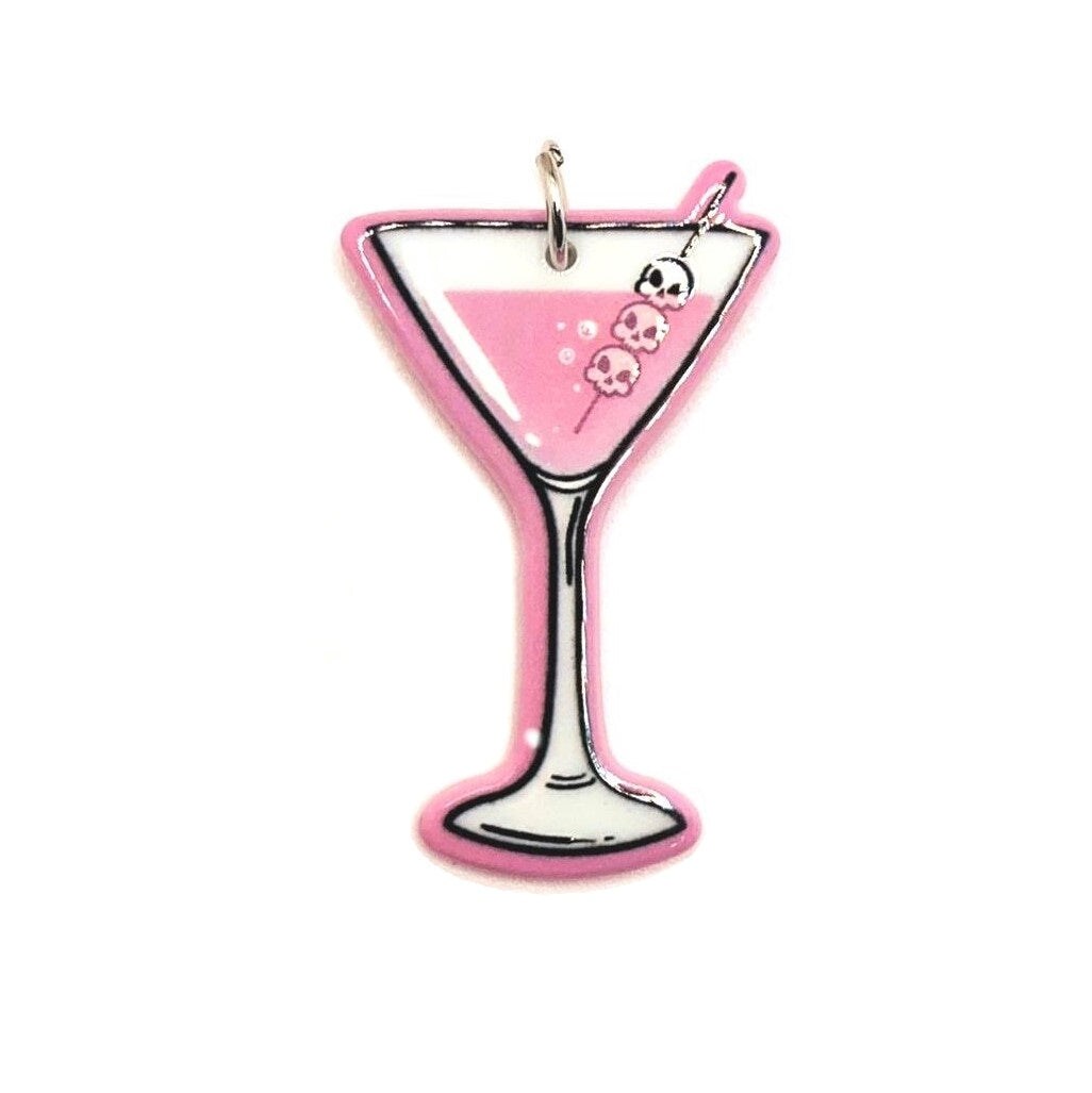1, 4 or 20 Pieces: Pink Killer Martini Halloween Charms - Double Sided