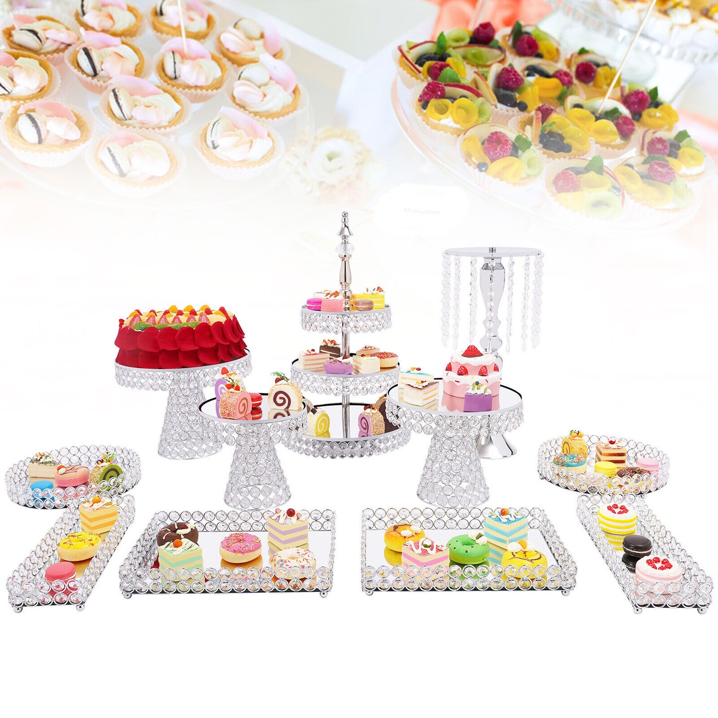 Kitcheniva Silver Dessert Tower Display Stands For Party And Events 11Pcs