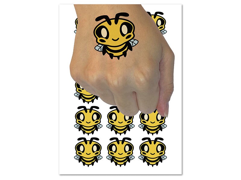 Cute Bee Happy Temporary Tattoo Water Resistant Fake Body Art Set Collection (1 Sheet)