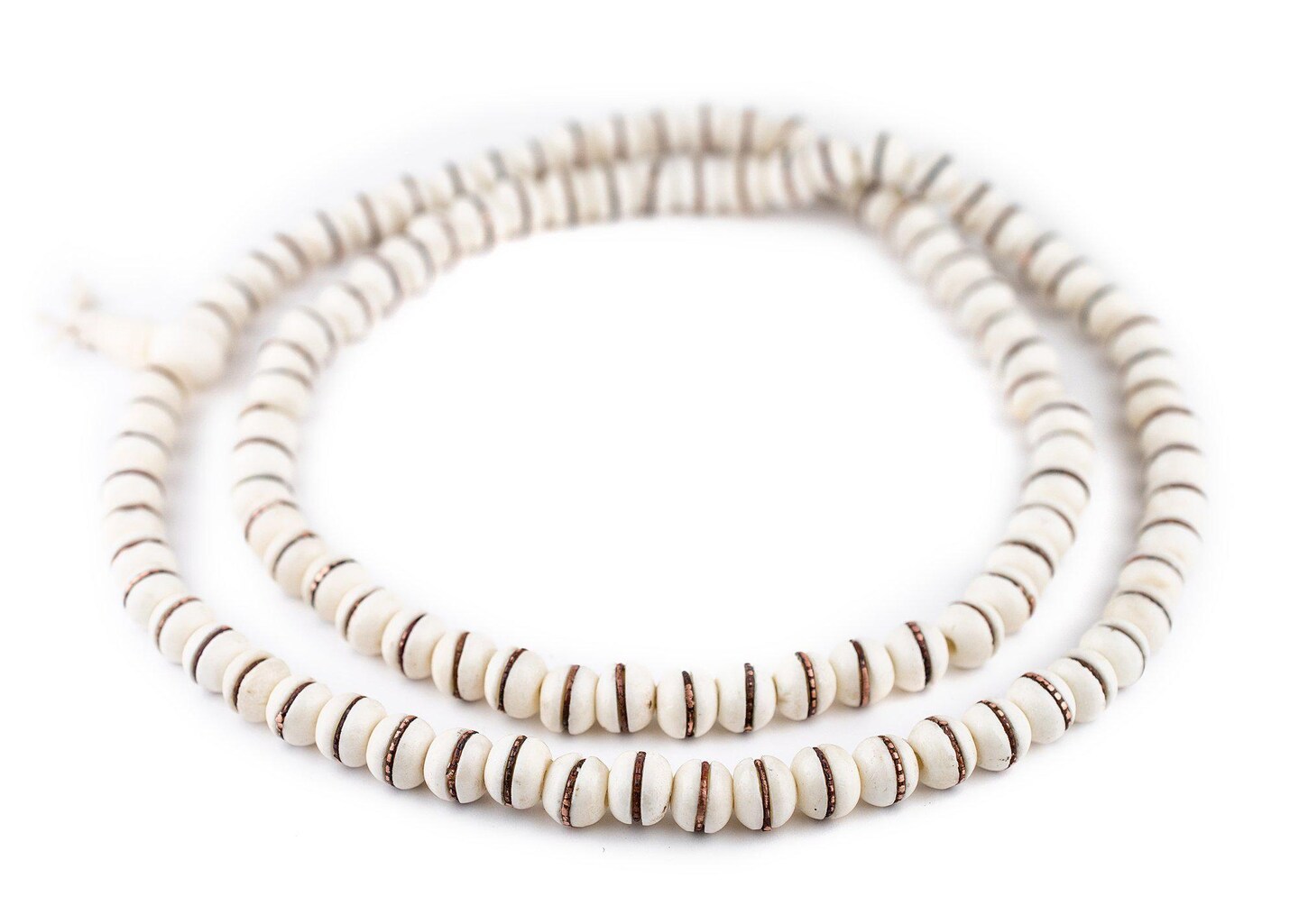 TheBeadChest Copper-Inlaid White Bone Mala Beads (10mm): Nepal Spacers Buddhist Tibetan Prayer Beads
