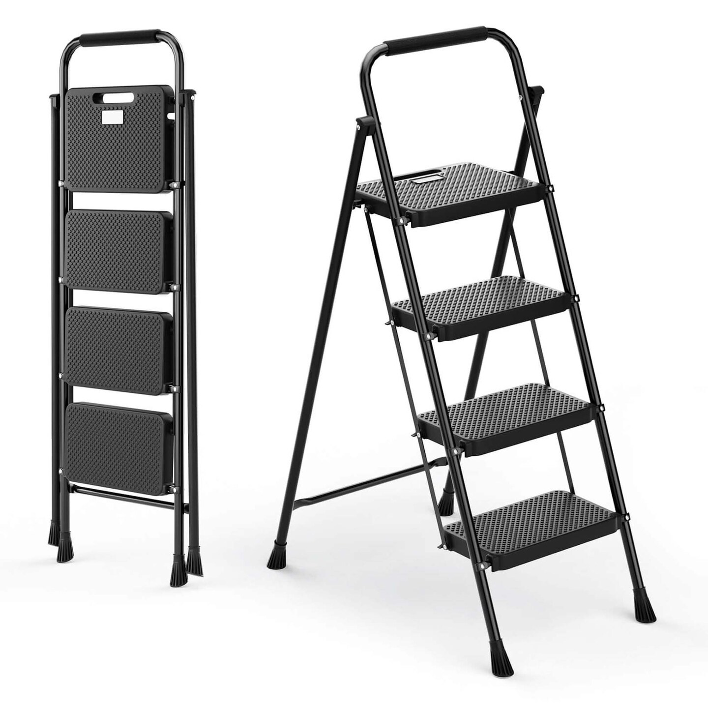 Goplus 2/3/4 Step Folding Step Ladder with Safety Handrails &#x26; Wide Anti-slip Pedals for Black