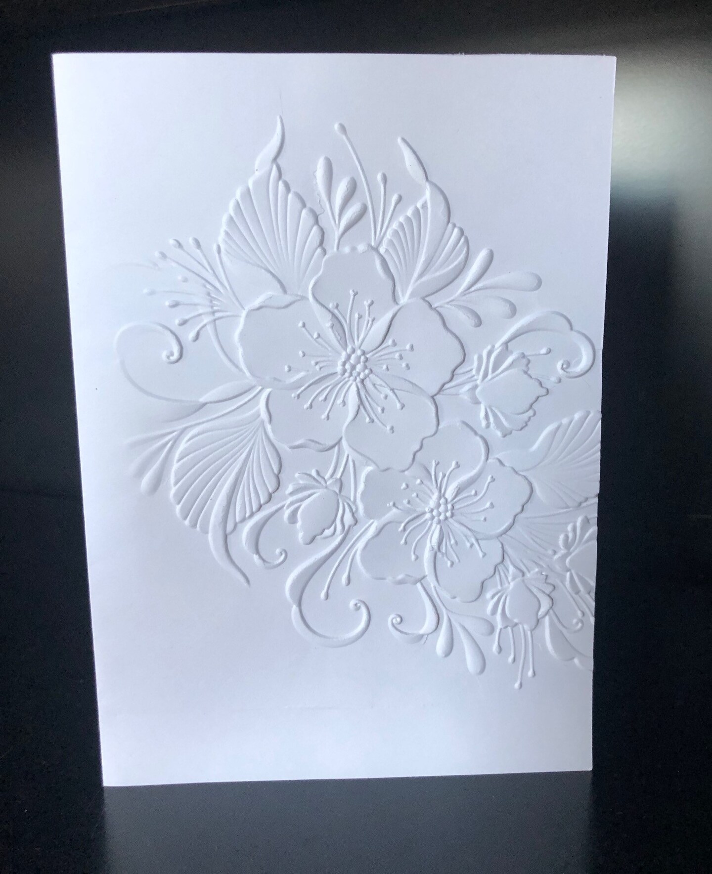 Embossed 3D White Floral Cards (set of 6) Embossed Note Cards All Occasions, Embossed Notecards Blank Inside, Floral Embossed blank car