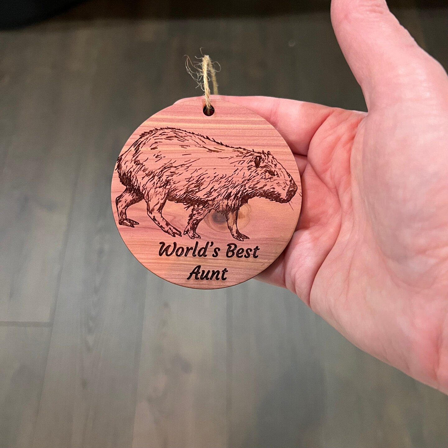 Worlds Best Aunt Capybara - Cedar Ornament Worlds Best Aunt Capybara - Cedar Ornament