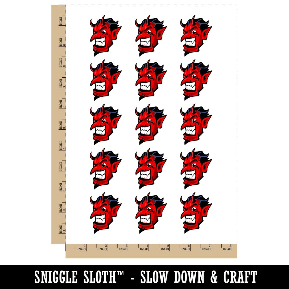 Impish Smiling Devil Demon with Horns Temporary Tattoo Water Resistant Fake Body Art Set Collection (1 Sheet)