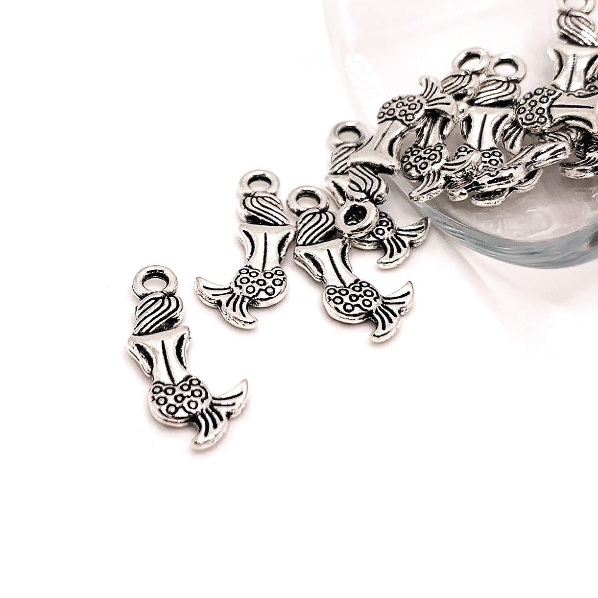 4, 20 or 50 Pieces: Silver Mermaid Charms - Double Sided