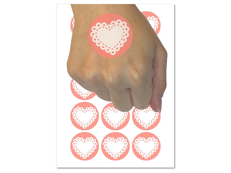 Fancy Heart Doily Love Valentine&#x27;s Day Temporary Tattoo Water Resistant Fake Body Art Set Collection (1 Sheet)
