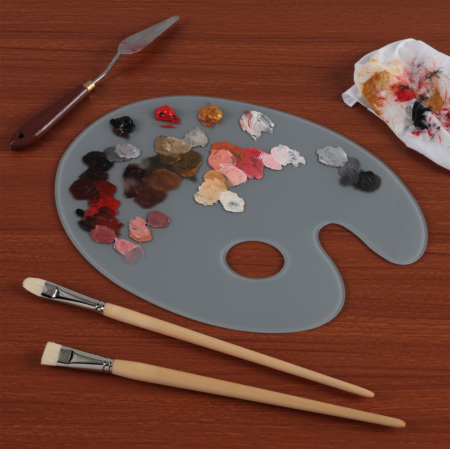 New York Central Grey Tempered Glass Palette 10x14&#x22; Oval &#x2013; Scratch-Resistant, Easy-to-Clean Artist Palette for Precise Color Mixing, Reduced Glare, Solvent-Resistant