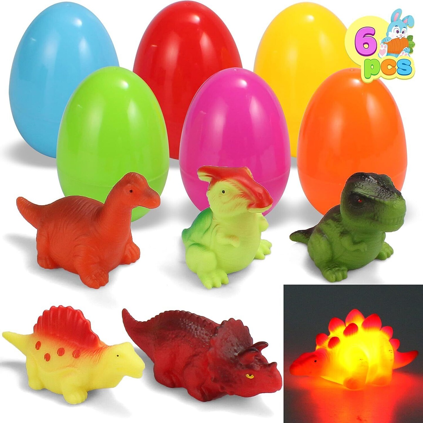 4 Inches Smooth Easter Eggs with Light-up Dinosaur Bath Toys 6 pcs