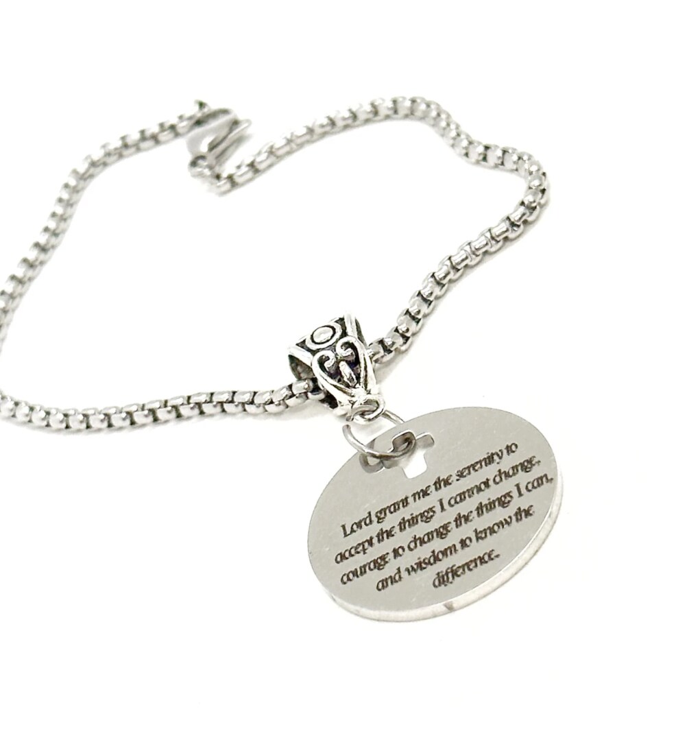 Serenity Prayer Charm Bracelet, Lord Grant Me The Serenity Courage And Wisdom, Recovery Gifts, European Bail, Prayer Jewelry Gift MakerPlace by