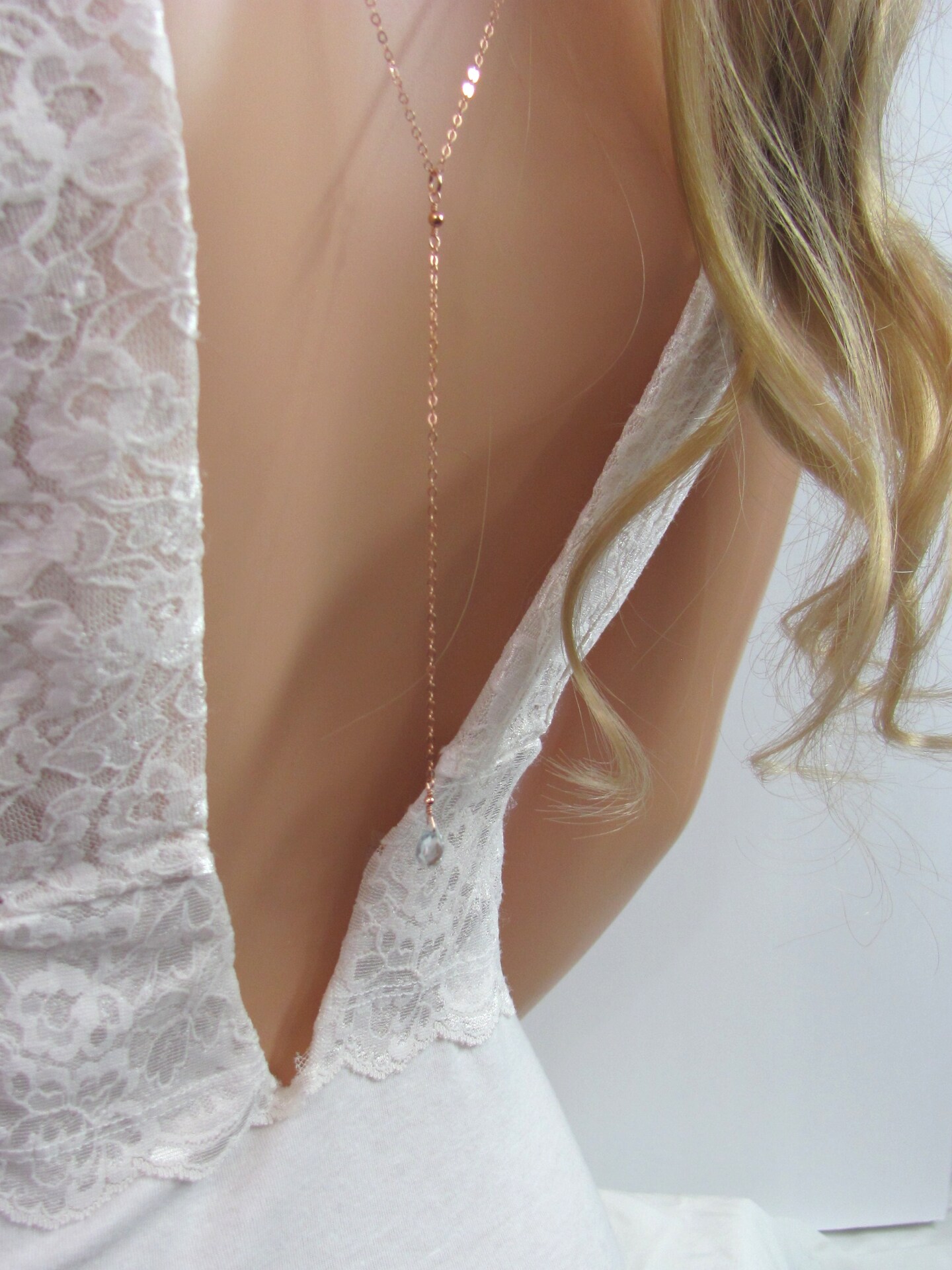 Rose Gold Aquamarine Backdrop Necklace - Minimalist Bridal Jewelry product 5