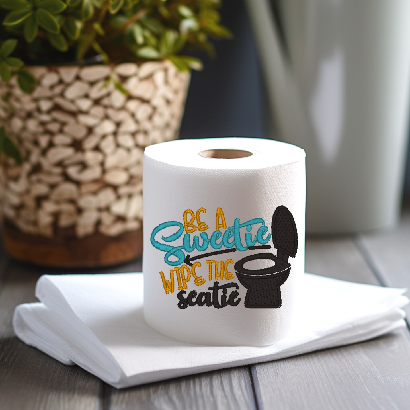 Embroidered Toilet Paper Thank you, Work, Bathroom Decor White